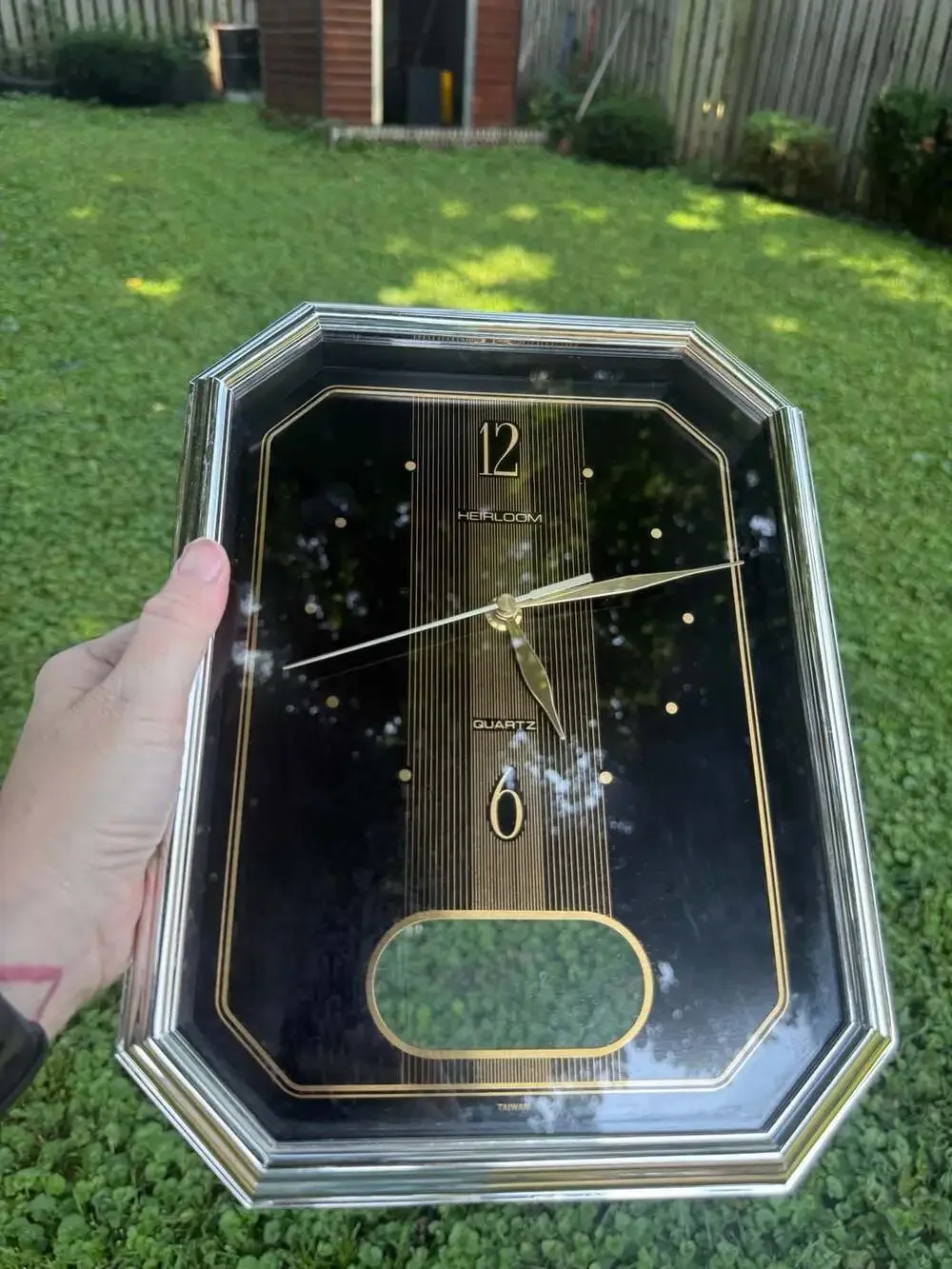 Vintage Heirloom Quartz Octagonal Wall Clock with Black and Gold Face